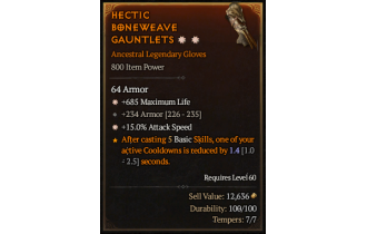 Legendary Gloves[*15 ATKSPD | *685 Life | 234 Armor]