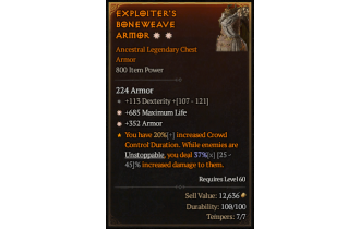 Legendary Chest Armor[*352 Armor | *685 Life | 113 DEX]