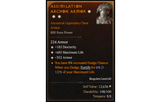 Legendary Chest Armor[*352 Armor | *182 DEX | *685 Life]