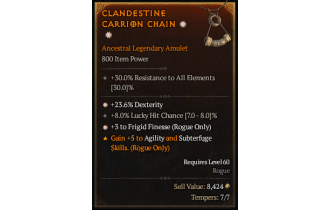 Legendary Amulet[Rogue | *3 FrigidFinesse | *23.6% DEX | 8 LHC]