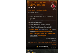 Legendary Amulet[Rogue | *3 FrigidFinesse | *12 Crit | *23.6% DEX]