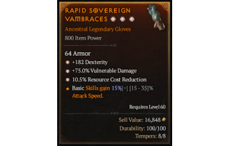 Legendary Gloves[*75 DMG_Vulnerable | *10.5 RCR | *182 DEX]