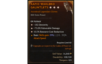 Legendary Gloves[*75 DMG_Vulnerable | *10.5 RCR | *182 DEX]