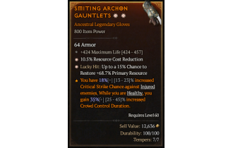 Legendary Gloves[*68.7 LH:Res | *10.5 RCR | 424 Life]