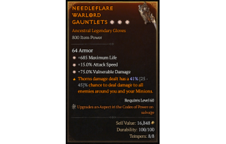 Legendary Gloves[*15 ATKSPD | *75 DMG_Vulnerable | *685 Life]