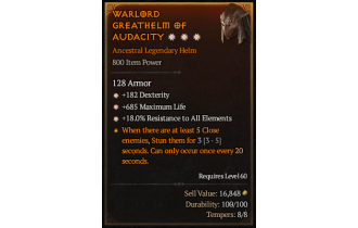 Legendary Helm[*18 ResistAll | *182 DEX | *685 Life]