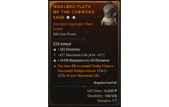 Legendary Chest Armor[*18 ResistAll | *182 DEX | 437 Life]