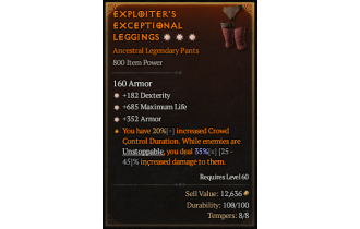 Legendary Pants[*352 Armor | *182 DEX | *685 Life]