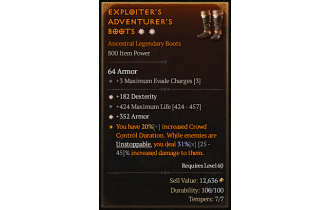 Legendary Boots[*352 Armor | *182 DEX | 424 Life]