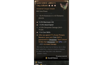 Banished Lord's Talisman[*DMG 60 | *3 CoreSkills | *15 ATKSPD | *15 %Life | 67 DMG_Overpower]