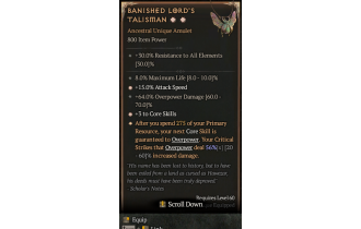 Banished Lord's Talisman[*DMG 56 | *3 CoreSkills | *15 ATKSPD | 8 %Life | 64 DMG_Overpower]