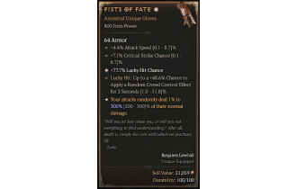 Fists of Fate[*DMG 300 | *77.7 LHC | 7.1 Crit | 4.4 ATKSPD | 48.6 LH:CC]