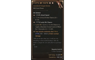 Fists of Fate[*DMG 275 | *77.7 LHC | *13 ATKSPD | 7.1 Crit | 21.6 LH:CC]