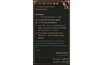 Fists of Fate[*DMG 290 | *77.7 LHC | *13 Crit | 1.7 ATKSPD | 22.8 LH:CC]