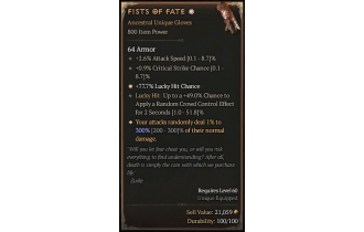 Fists of Fate[*DMG 300 | *77.7 LHC | 0.9 Crit | 2.6 ATKSPD | 49 LH:CC]