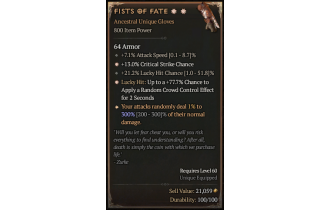 Fists of Fate[*DMG 300 | *13 Crit | *77.7 LH:CC | 21.2 LHC | 7.1 ATKSPD]