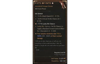 Fists of Fate[*DMG 300 | *77.7 LHC | 4.6 Crit | 5.2 ATKSPD | 34.9 LH:CC]