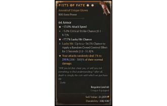 Fists of Fate[*DMG 295 | *77.7 LHC | *13 ATKSPD | 3 Crit | 34.5 LH:CC]