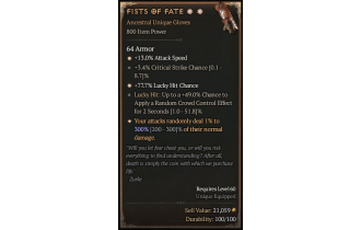 Fists of Fate[*DMG 300 | *77.7 LHC | *13 ATKSPD | 3.4 Crit | 49 LH:CC]