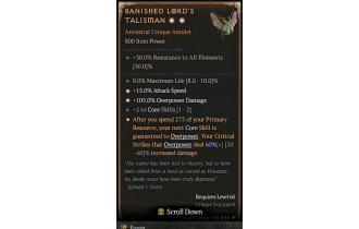 Banished Lord's Talisman[*DMG 60 | *15 ATKSPD | 2 CoreSkills | *105 DMG_Overpower | 8 %Life]