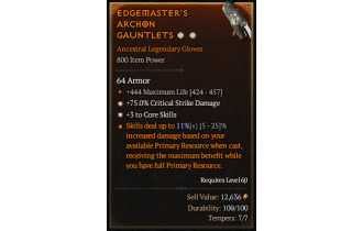 Legendary Gloves[*3 CoreSkills | *75 DMG_Crit | 444 Life]