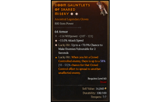 Legendary Gloves[*15 ATKSPD | *70.9 LH:Vulnerable]