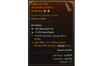 Legendary Gloves[*15 ATKSPD | *685 Life | 50 DMG_Vulnerable]