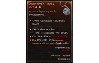 Legendary Amulet[Barbarian | *3 HeavyHanded | *34.5 MS | 41 FR]