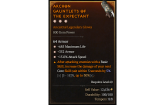 Legendary Gloves[*15 ATKSPD | *352 Armor | *685 Life]