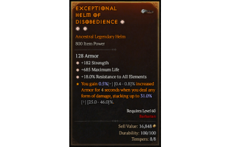 Legendary Helm[*18 ResistAll | *182 STR | *685 Life]