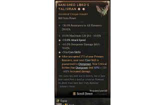 Banished Lord's Talisman[*DMG 60 | *3 CoreSkills | *15 ATKSPD | 10 %Life | 65 DMG_Overpower]