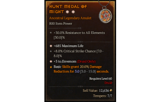 Legendary Amulet[Druid | *3 Envenom | 8 Crit]