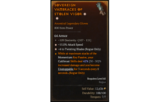 Legendary Gloves[TwistingBlades | *4 TwistingBlades | *15 ATKSPD | 109 DEX]