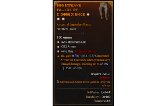 Legendary Pants[Barbarian | *4 Flay | *352 Armor | *685 Life]