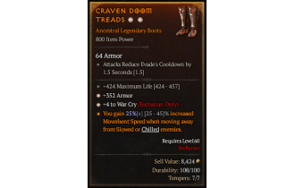 Legendary Boots[Barbarian | *4 WarCry | *352 Armor | 424 Life]