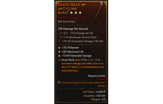 Legendary One-Handed Mace[*75 DMG_Vulnerable | *182 WP | *685 Life]