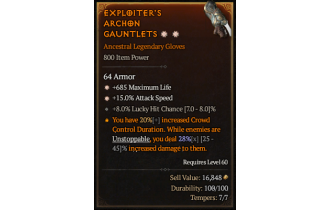 Legendary Gloves[*15 ATKSPD | *685 Life | 8 LHC]