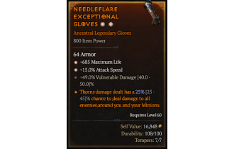 Legendary Gloves[*15 ATKSPD | *685 Life | 49 DMG_Vulnerable]