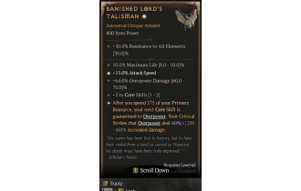 Banished Lord's Talisman[*DMG 60 | *15 ATKSPD | 2 CoreSkills | 10 %Life | 64 DMG_Overpower]