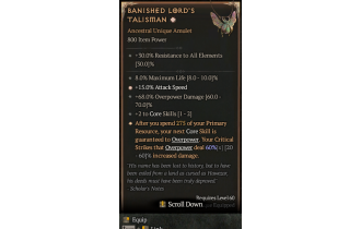 Banished Lord's Talisman[*DMG 60 | *15 ATKSPD | 2 CoreSkills | 8 %Life | 68 DMG_Overpower]