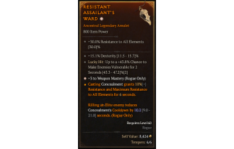 Legendary Amulet[Rogue | *3 WeaponMastery | 43.8 LH:Vulnerable | 15.1% DEX]