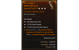 Legendary Gloves[*12 Crit | *15 ATKSPD | *685 Life]