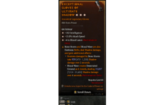 Legendary Gloves[BloodLance | *4 BloodLance | *15 ATKSPD | *182 INT]