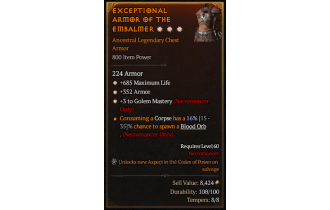 Legendary Chest Armor[Necromancer | *3 Golem | *352 Armor | *685 Life]