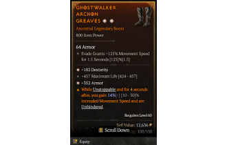 Legendary Boots[*352 Armor | *182 DEX | 457 Life]