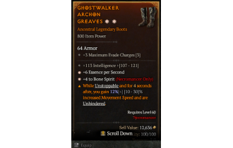 Legendary Boots[Necromancer | *4 BoneSpirit | *6 ESpS | 113 INT]