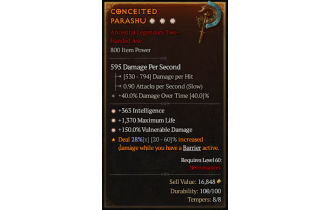 Legendary Two-Handed Axe[*150 DMG_Vulnerable | *363 INT | *1370 Life]