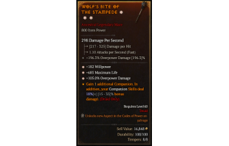 Legendary One-Handed Mace[*105 DMG_Overpower | *182 WP | *685 Life]