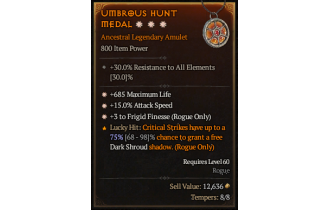 Legendary Amulet[Rogue | *3 FrigidFinesse | *15 ATKSPD]