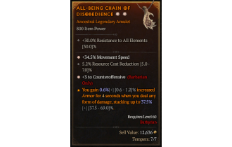 Legendary Amulet[Barbarian | *3 Counteroffensive | *34.5 MS | 5.2 RCR]